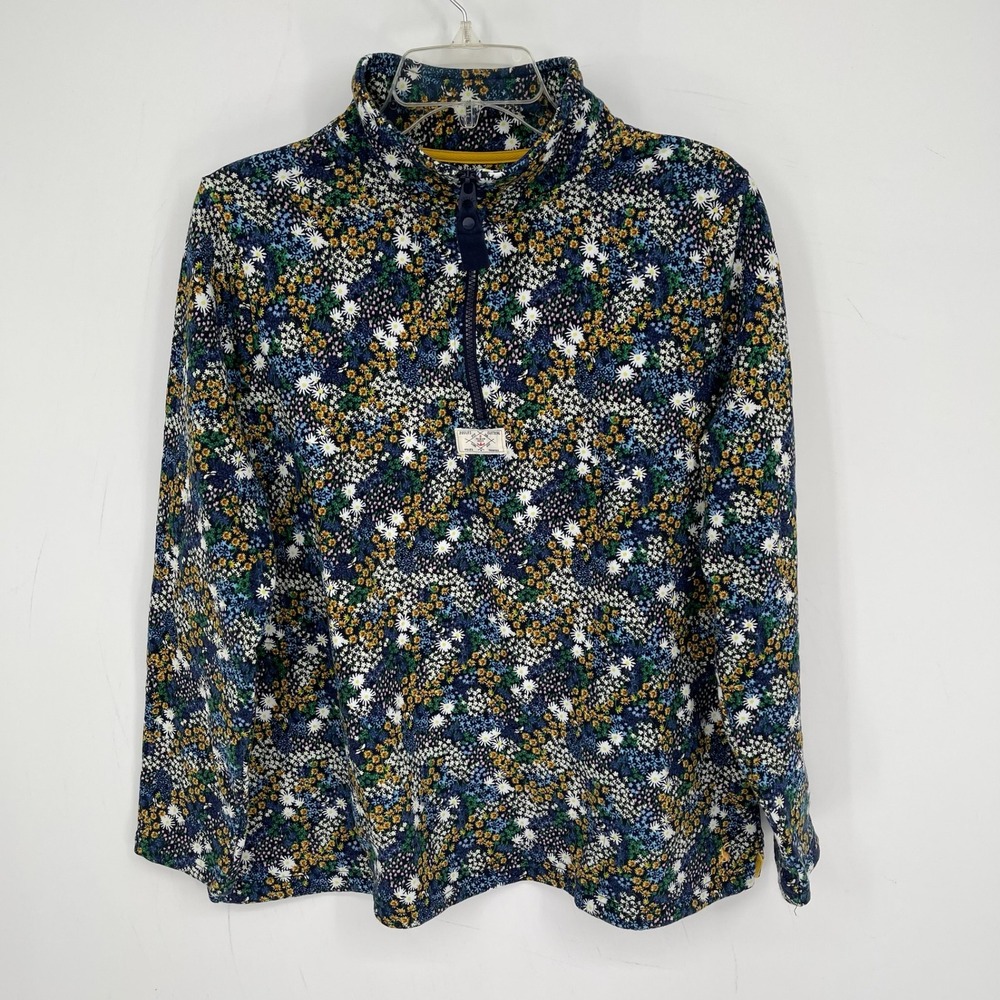 Joules Women's Navy Floral Pip Print Cottagecore Quarter Zip Sweatshirt Size 12